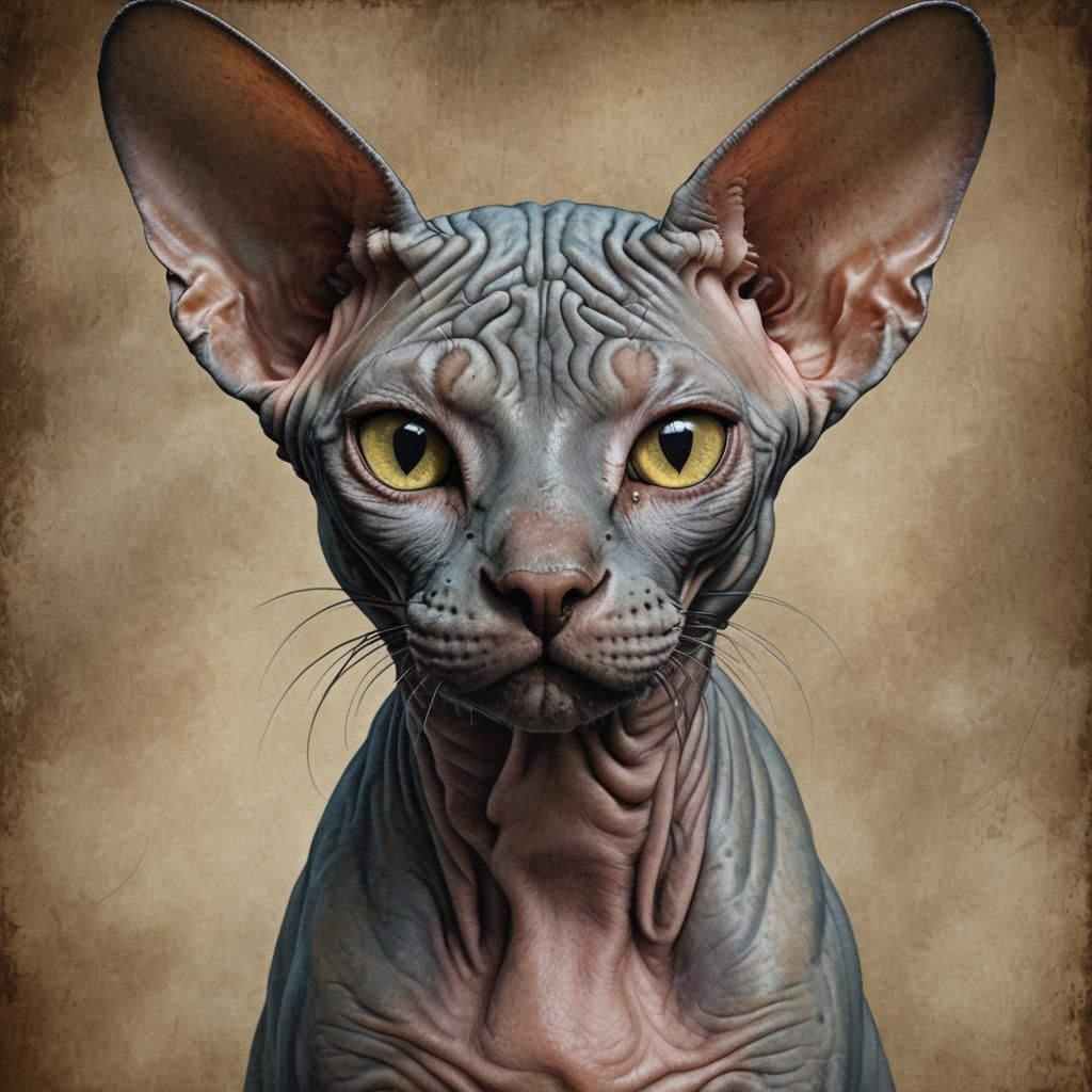 Realistic Sphynx Cat with Content Expression