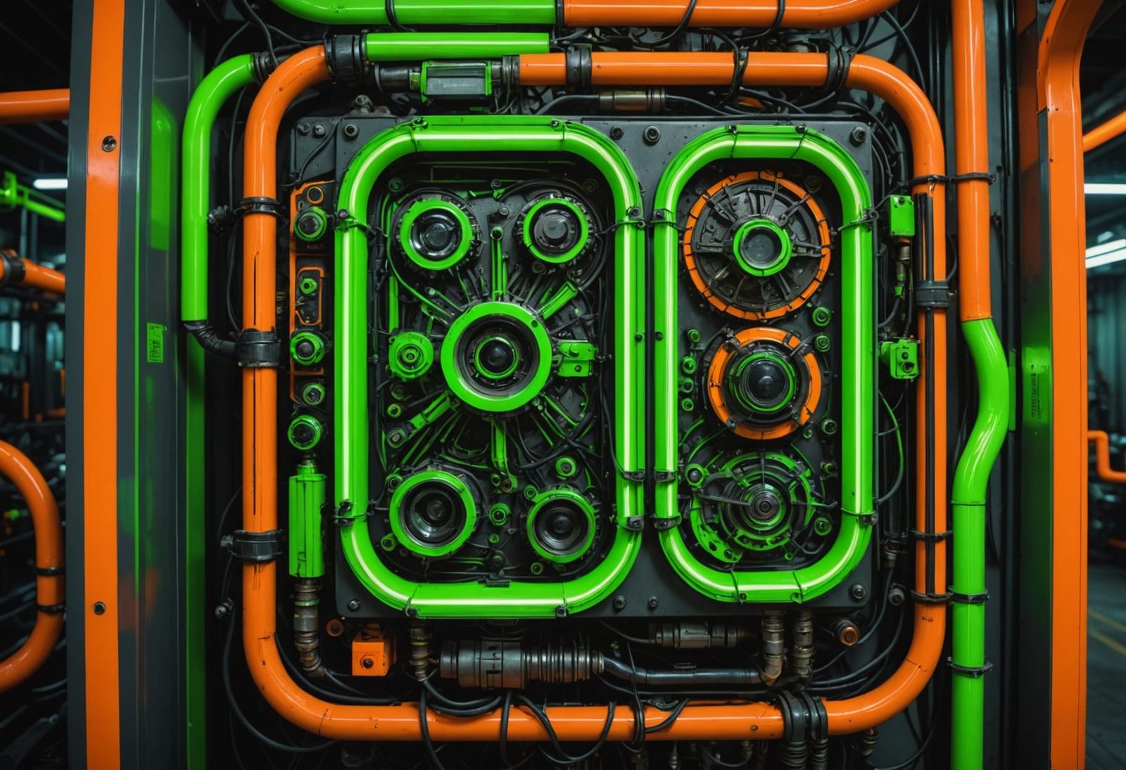 Hyperrealistic Neon Green and Orange Composition