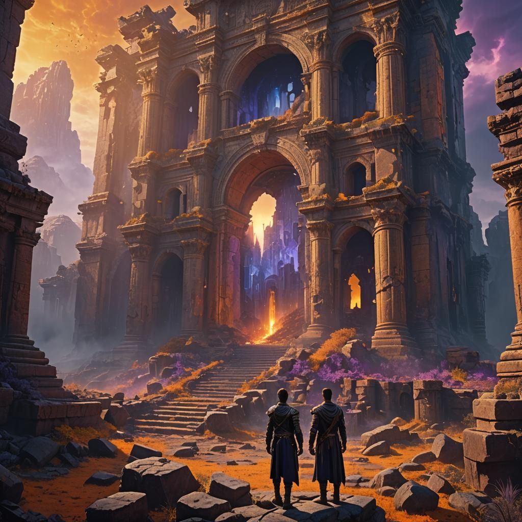 Mystical Ruins in Golden Light: Fantasy Matte Painting