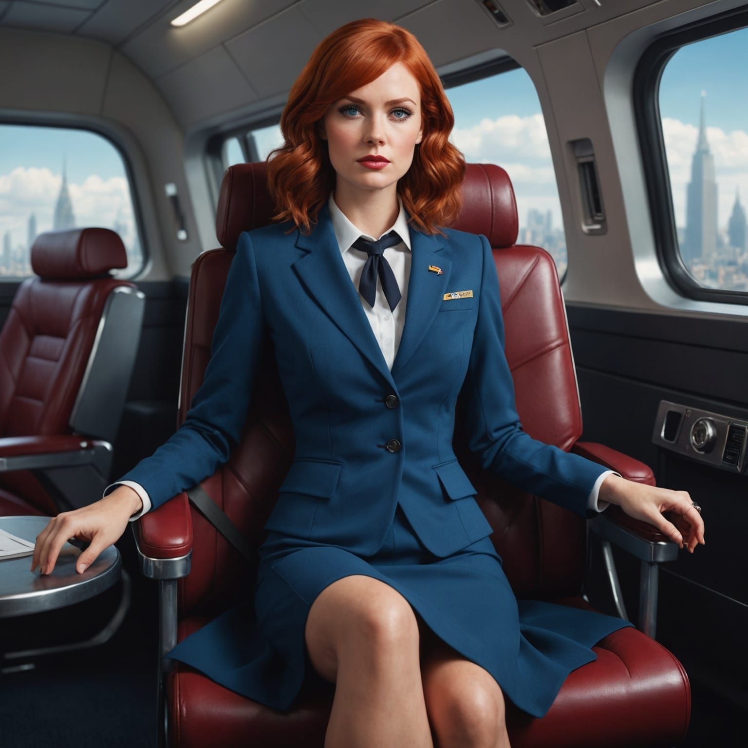 Flight Attendant Demonstrates Safety Instructions as Digital...
