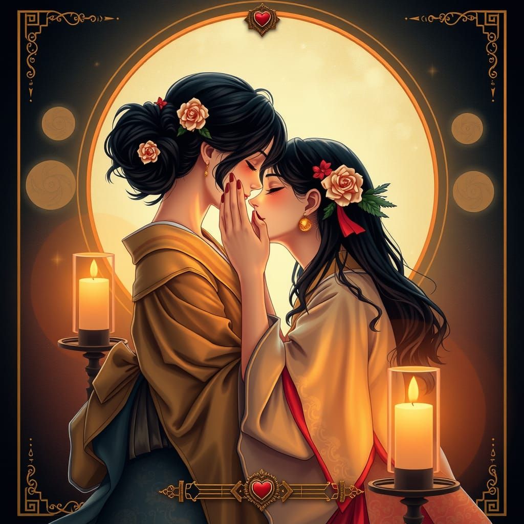 Japanese Style Tarot Card: The Lovers