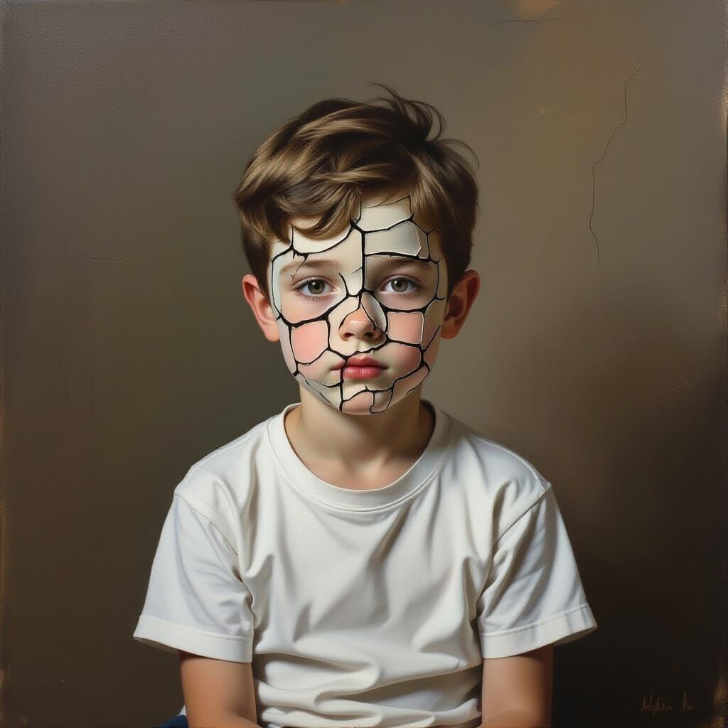 Expressive Portrait of Young Boy with Cracked Skin