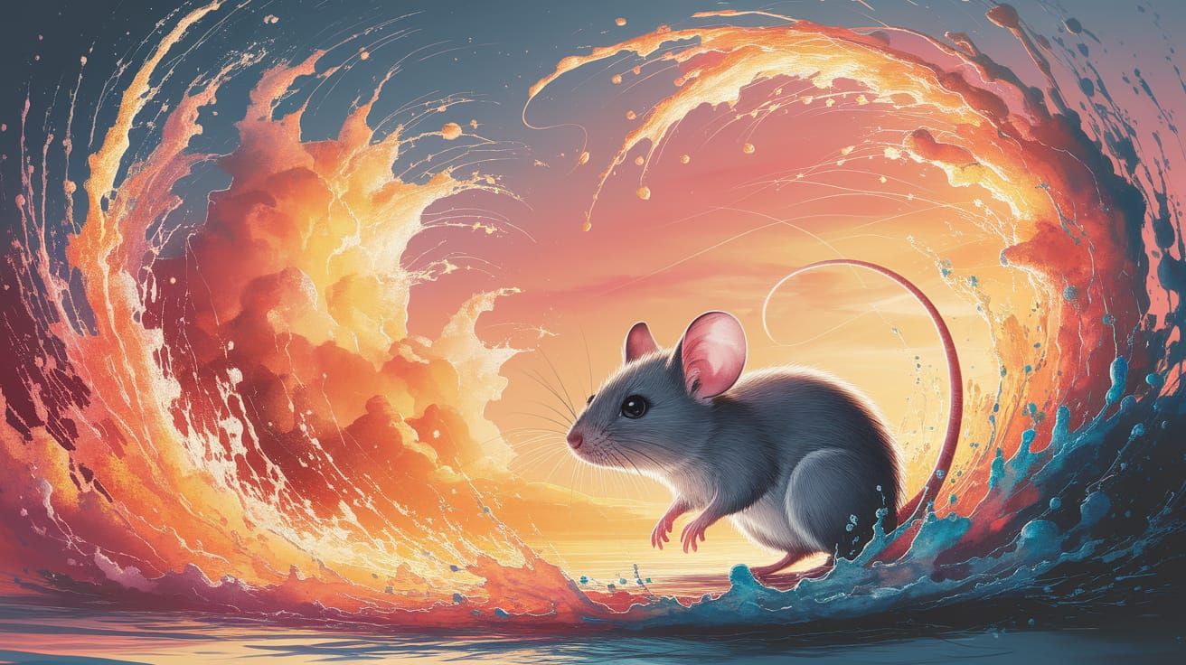 Mouse Gazing at Sunset in Romantic Style