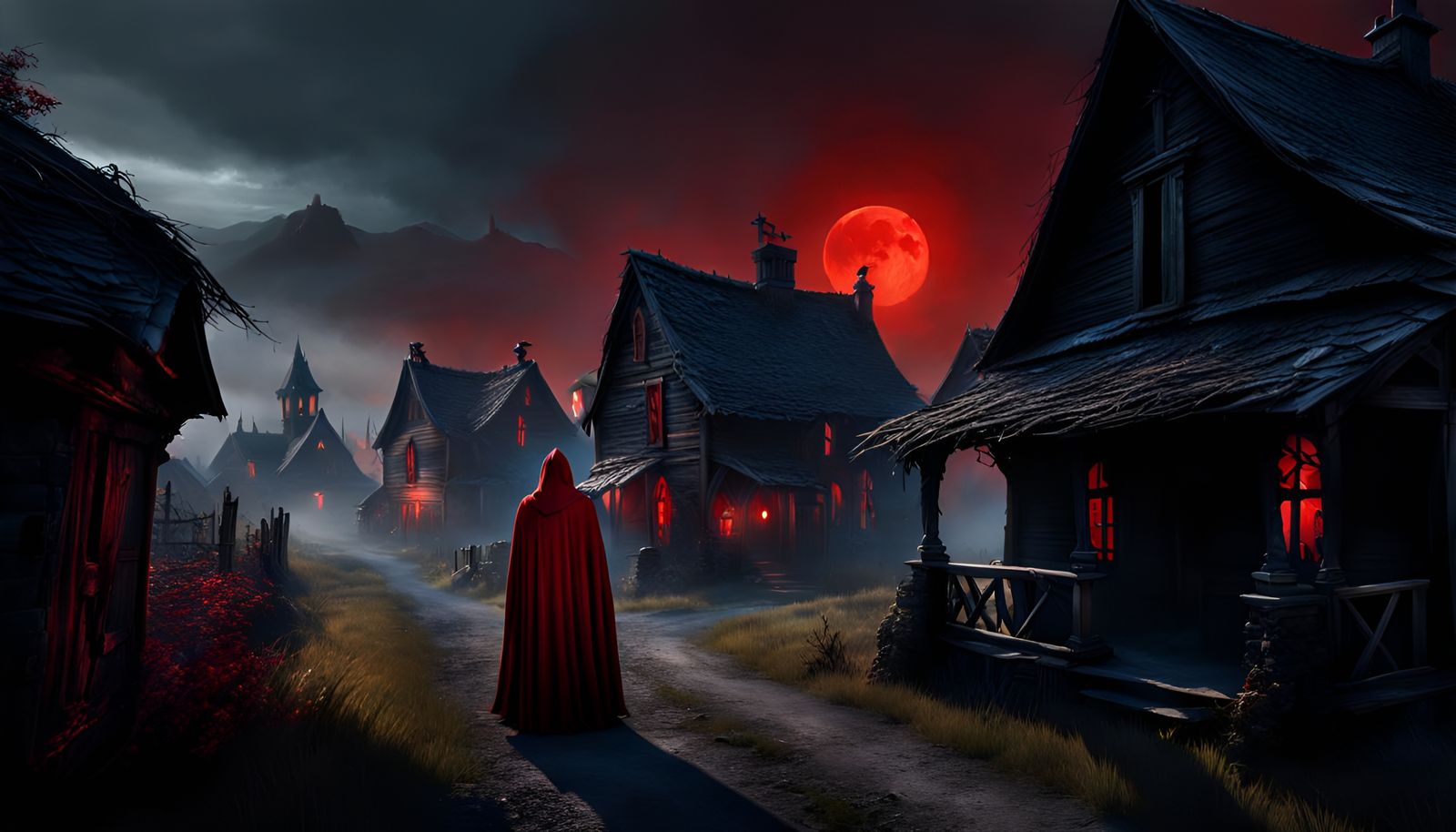 Red Cloaked Ghost Haunts Countryside Village