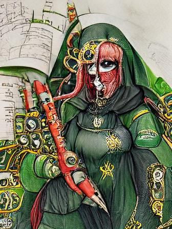 Warhammer Tech Priest in Renaissance Manuscript Style