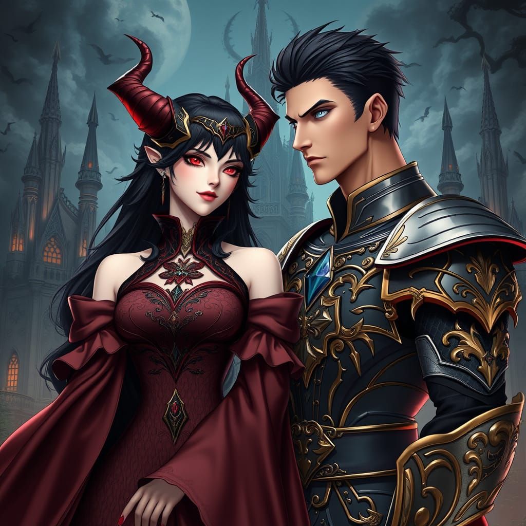 Regal Demon and Human Royal Couple in a Fantastical Kingdom
