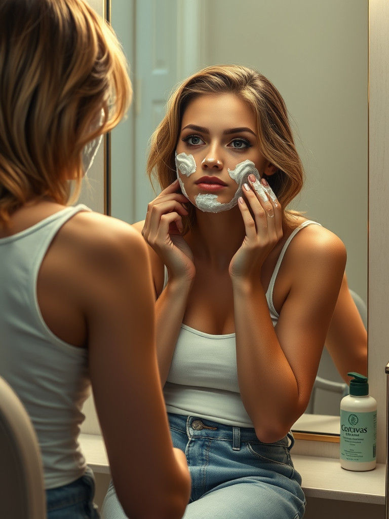 Woman Shaving in Bold Realism Style