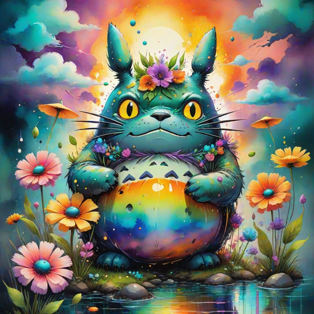 Sunset Harbor with Melting Clouds in Abstract Style