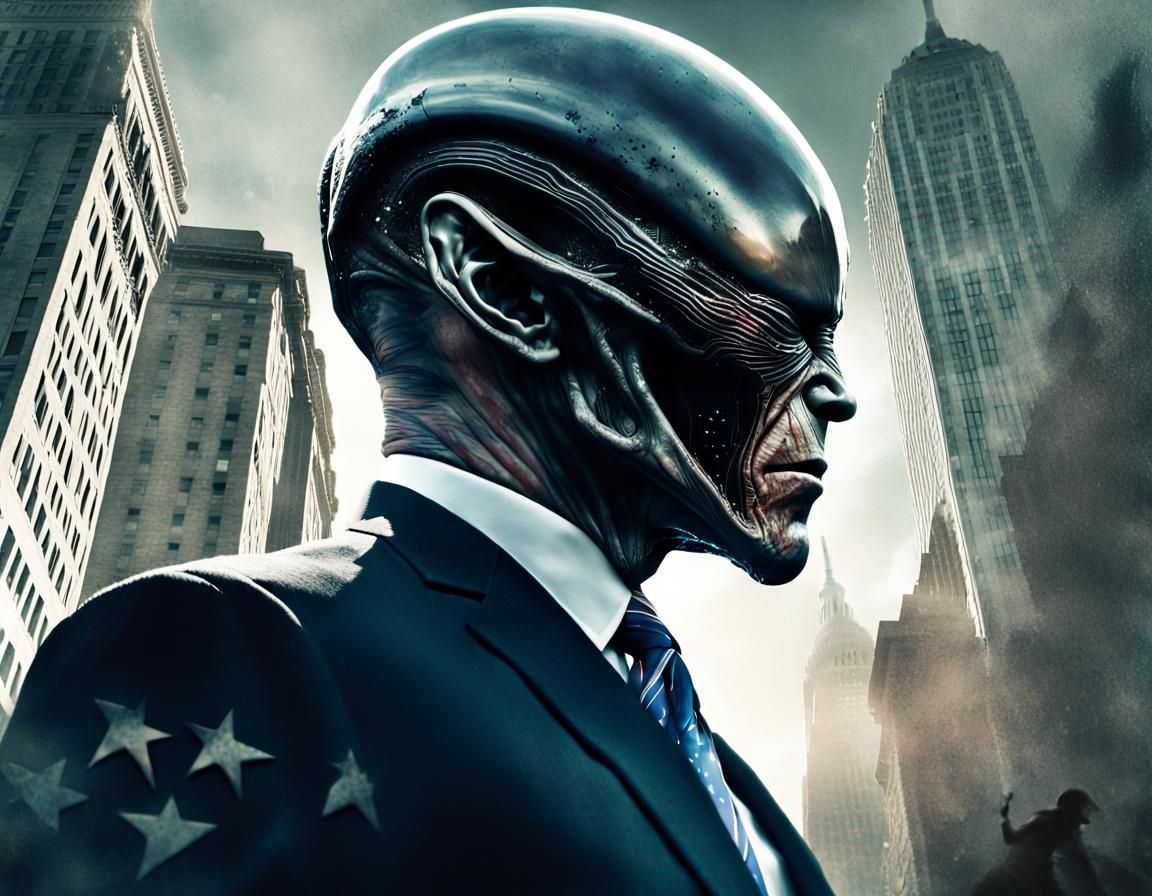 Alien President in Dystopian Double Exposure