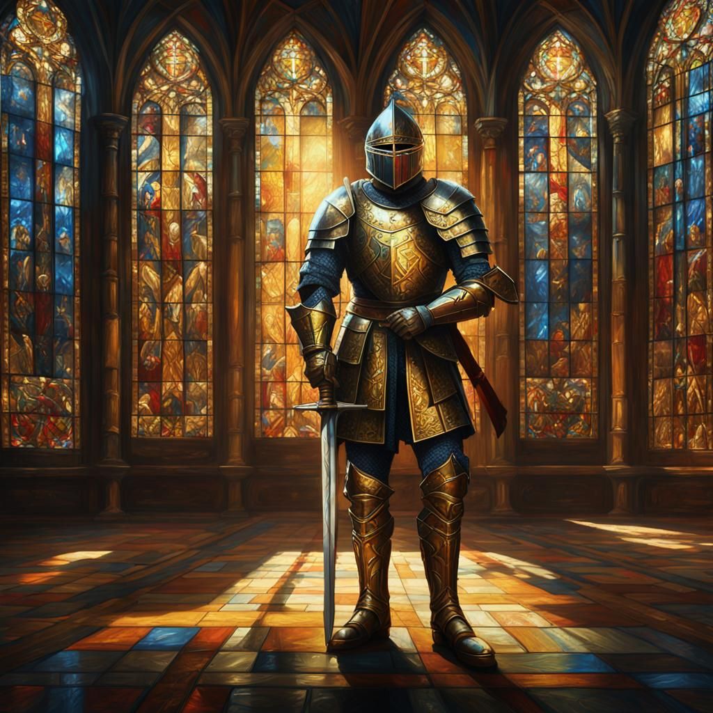 Medieval Knight Portrait in Grand Hall