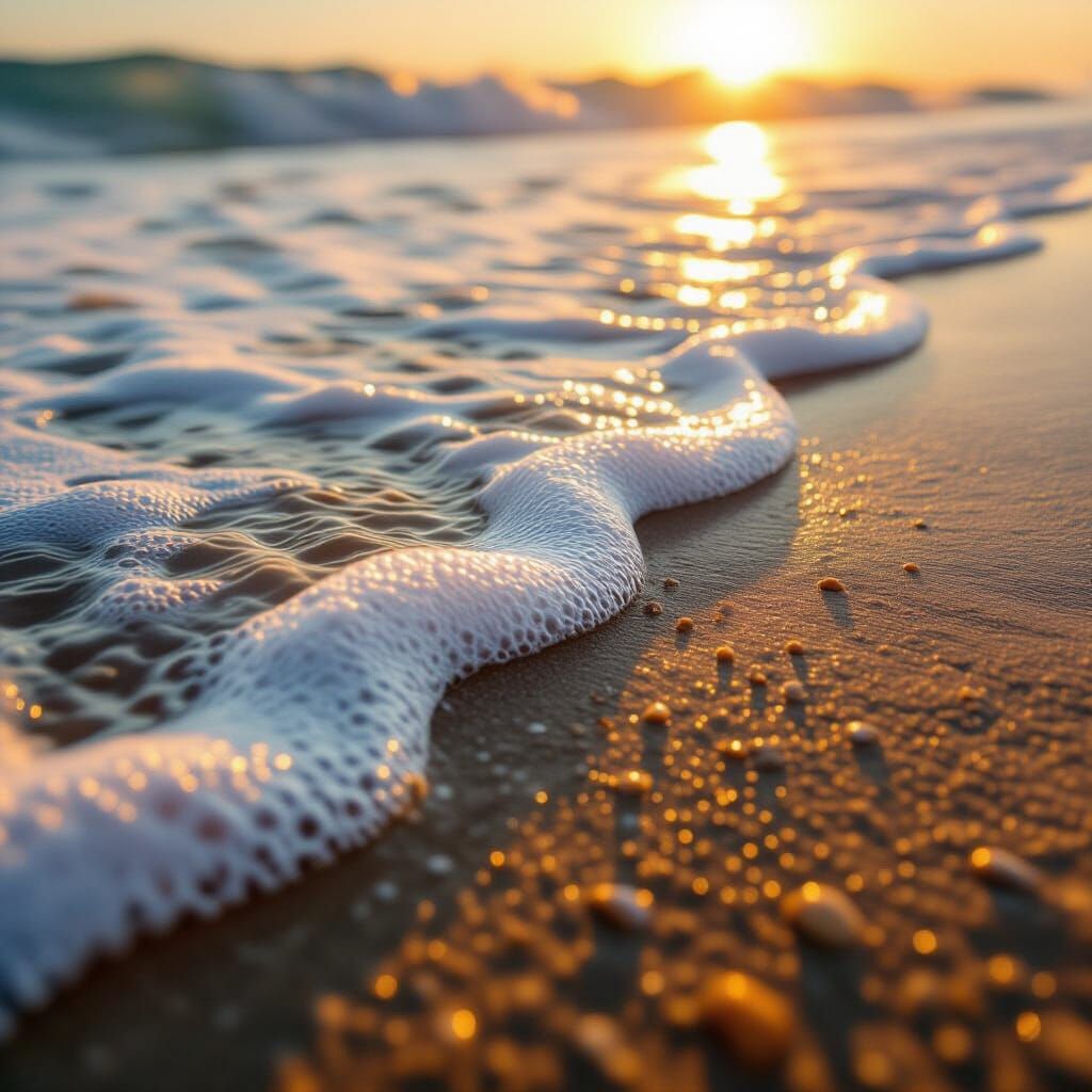 Hyperrealistic Ocean Wave Close-Up at Golden Hour