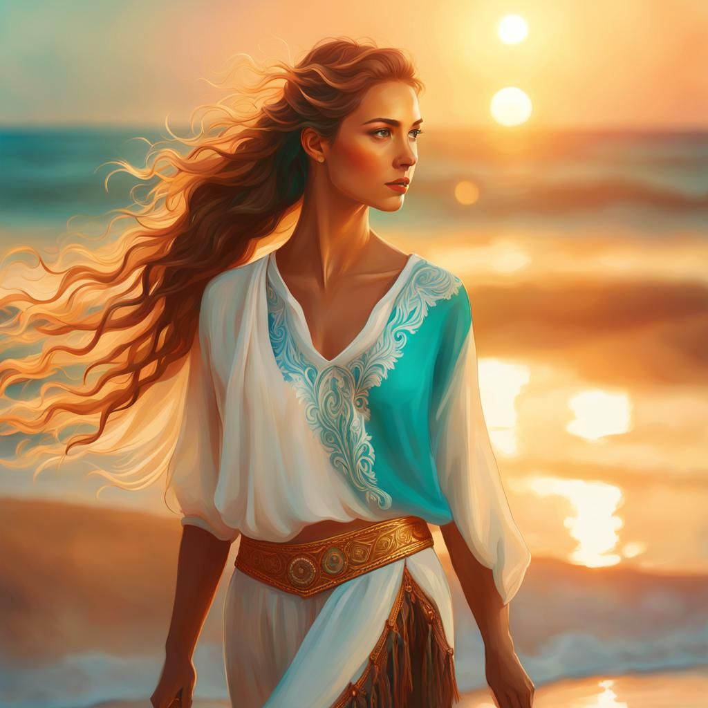 Female Centaur on Greek Beach in Digital Painting