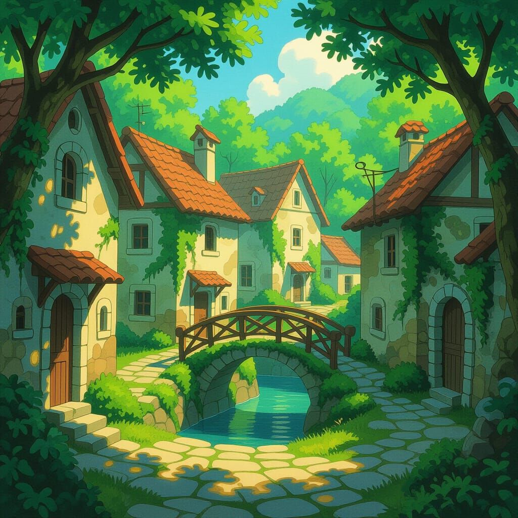 Whimsical Italian Village in Serene Sunlight