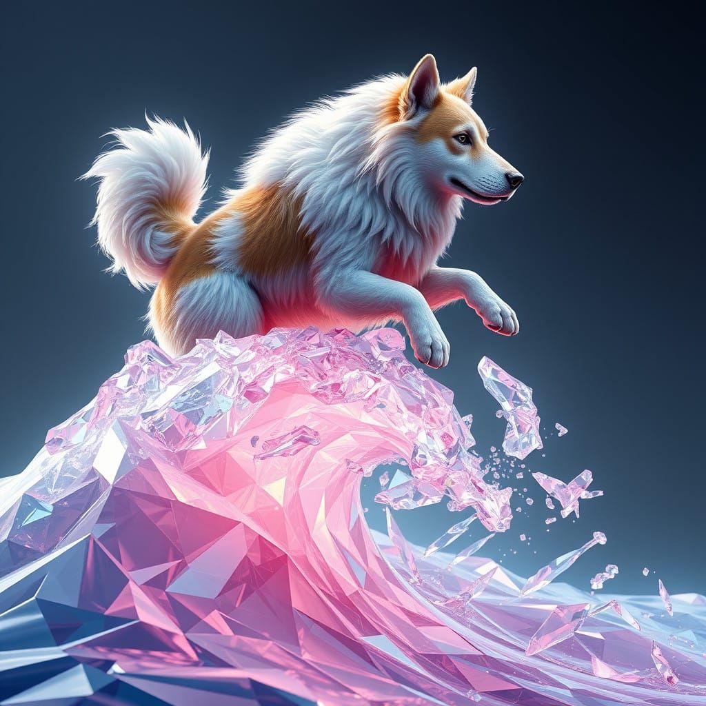 Crystal Canine Rides Glittering Wave