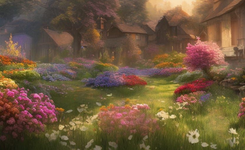 Colorful Garden of Flowers in Detailed Digital Art