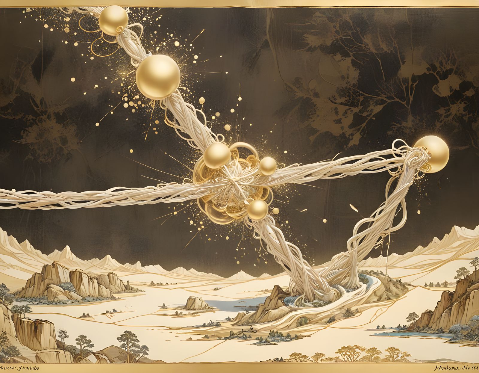 Kintsugi Style Architectural Rope Plan with Golden Proportio...