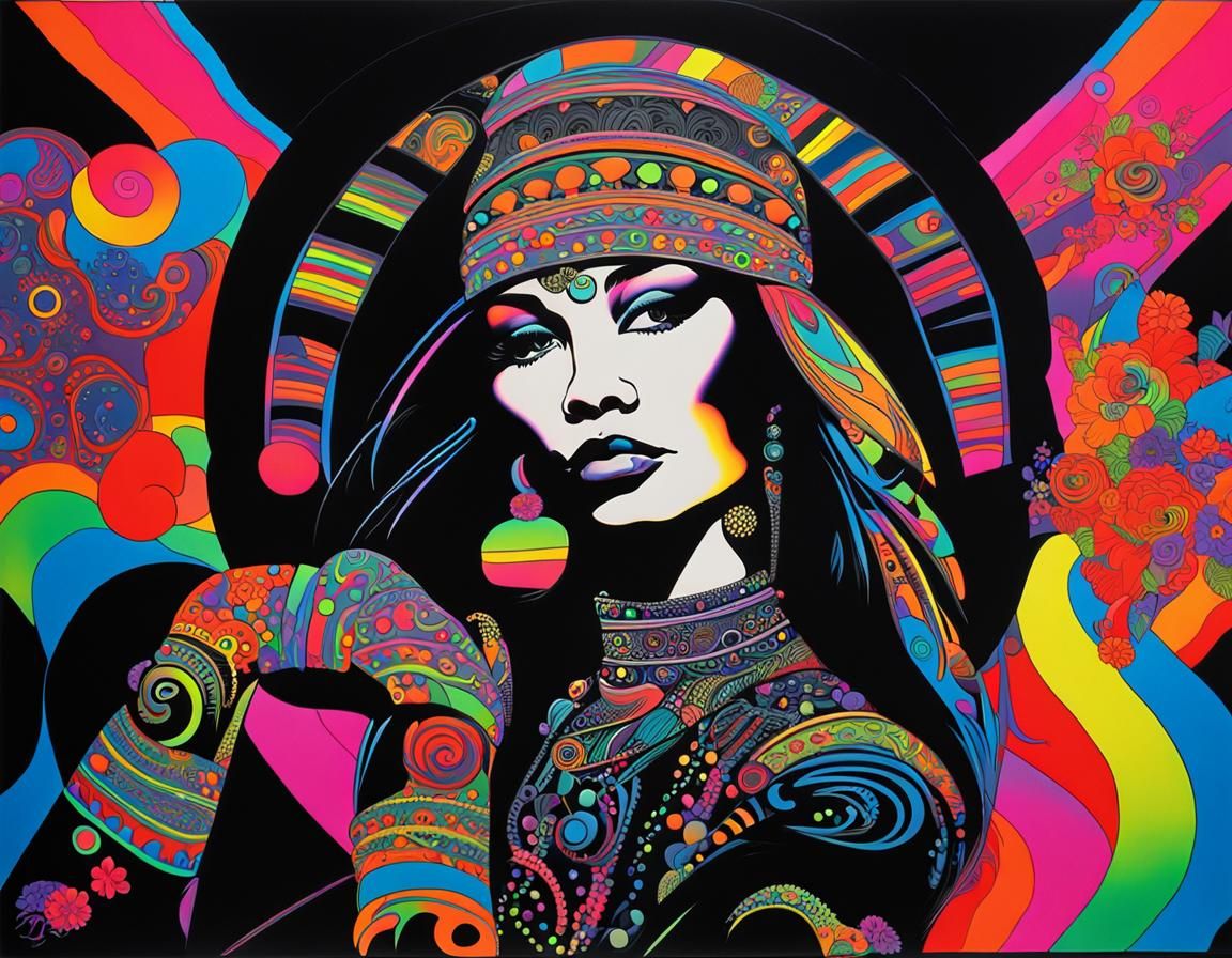 Blacklit Tribal Tattoo Noir Woman Portrait