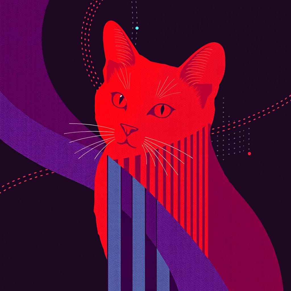 Vibrant Red Feline in Geometric Harmony