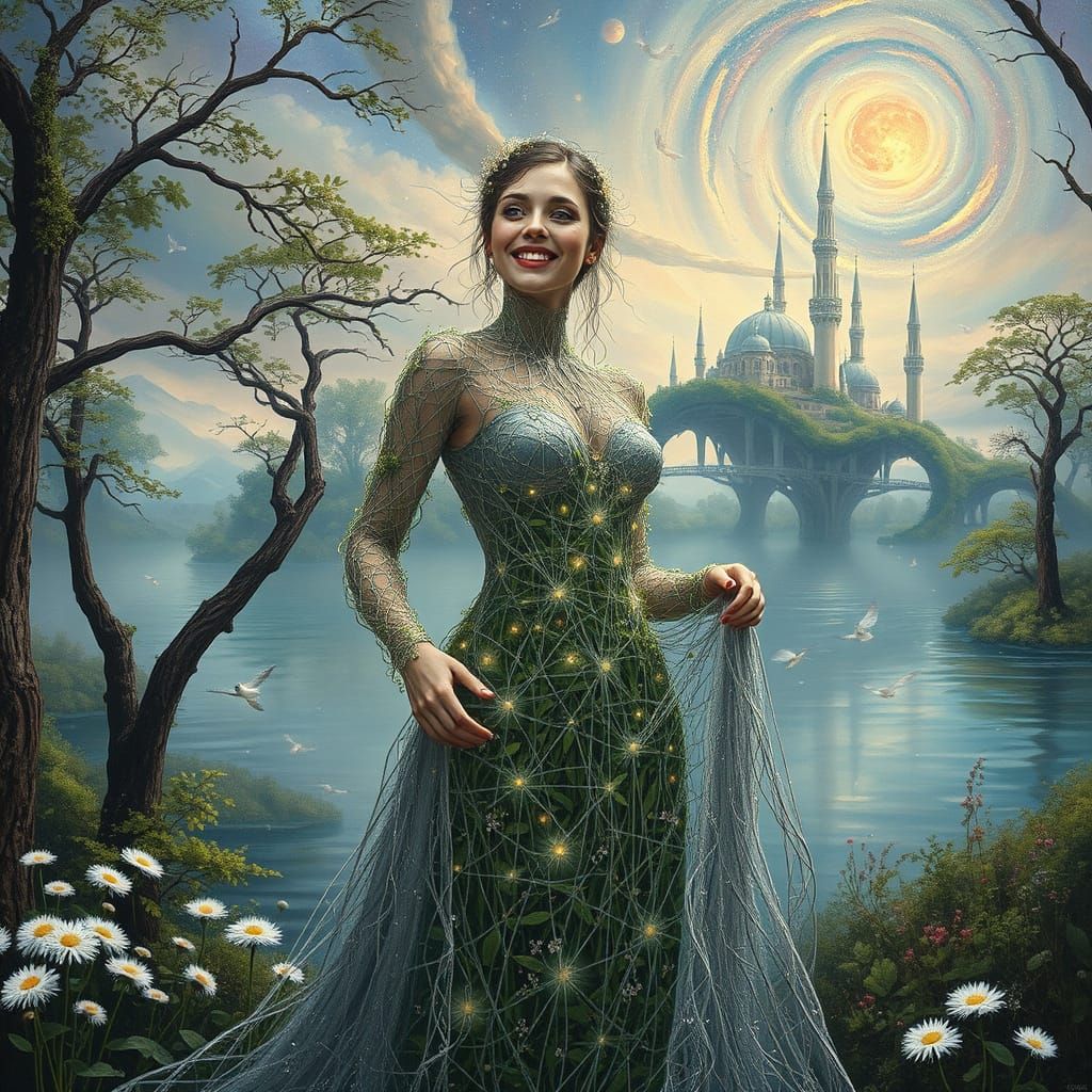 Ethereal Woman in Forest Glade: Bio-Art Surrealism