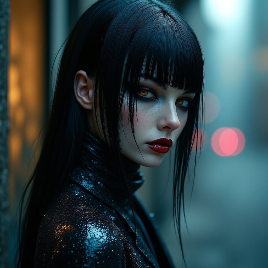 Dystopian Portrait of a Woman with Asymmetric Haircut