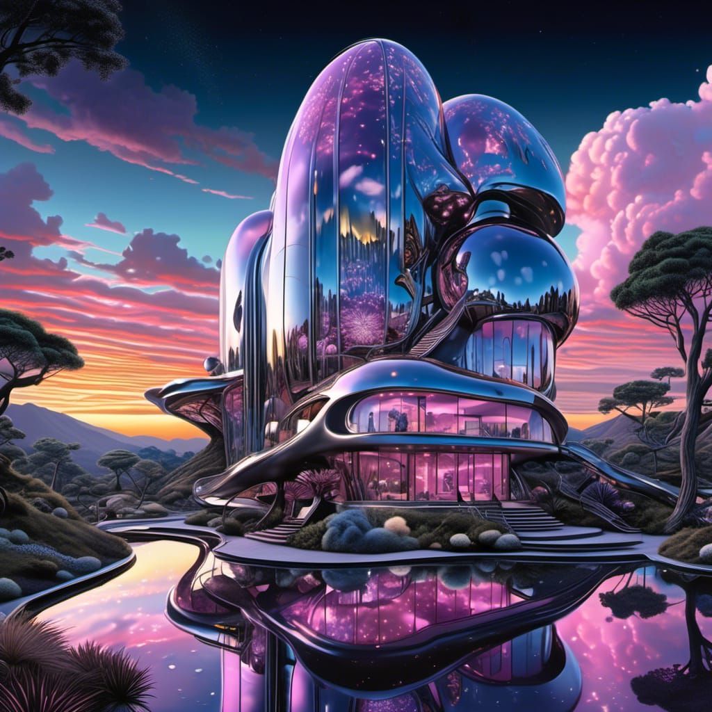 Retro Futurism Landscape in Sorayama Style
