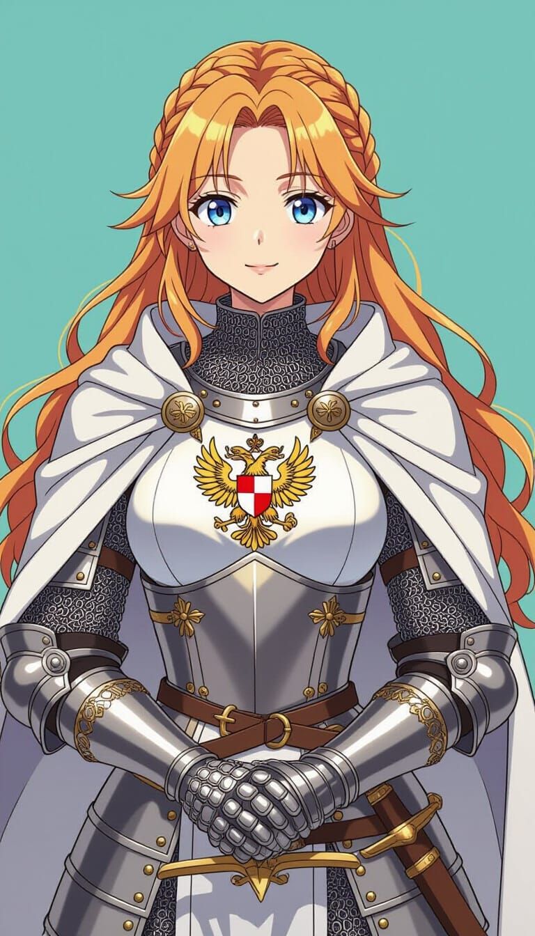 Anime-Style Female Knight with Reichsadler Coat of Arms