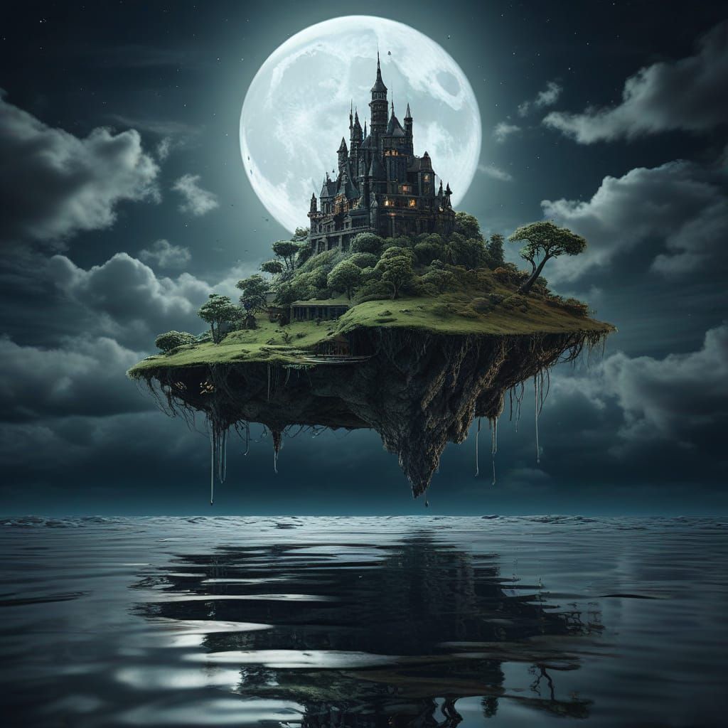 Dreamlike Floating Island in Lunar Nightmare
