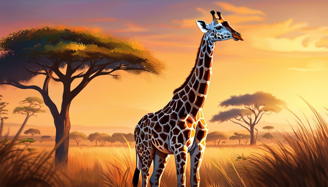Majestic Giraffe in African Savannah: Wildlife Art