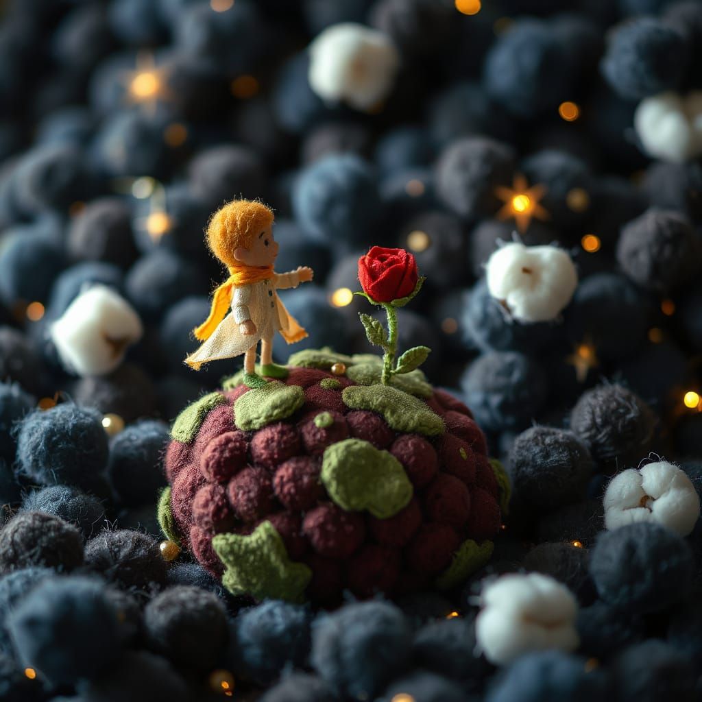 Textile Diorama of Little Prince on Pompom Planet