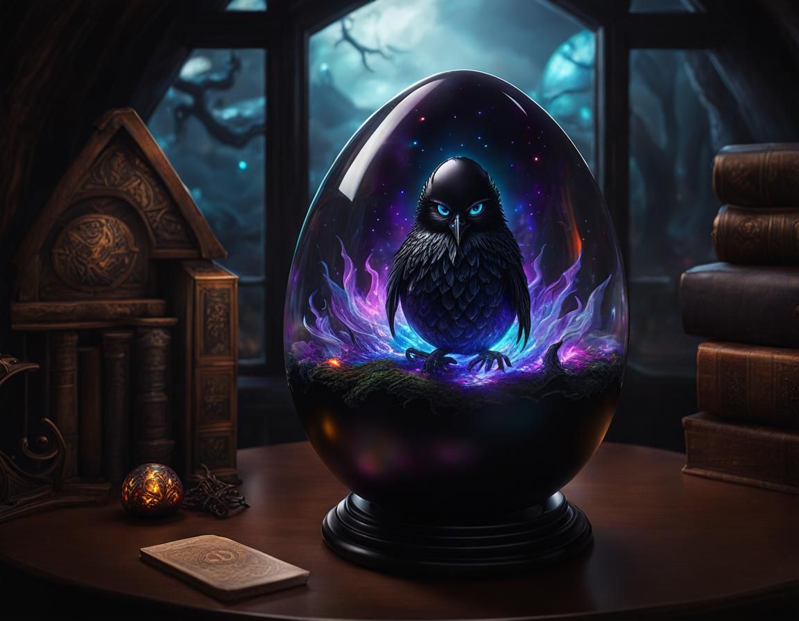 Cosmic Evil Entity in Glass Egg, Mixed Media Illustration