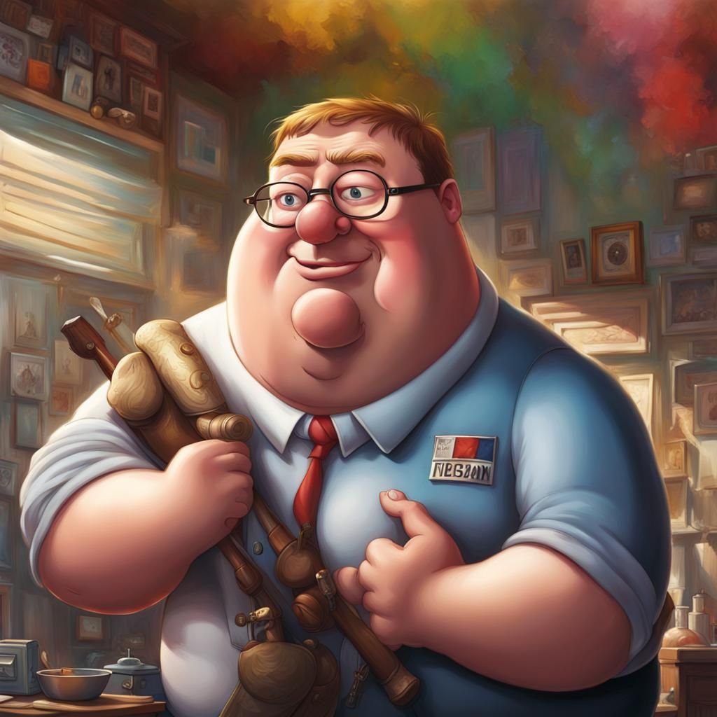 Hyperrealistic Portrait of Peter Griffin in Splash Art Style