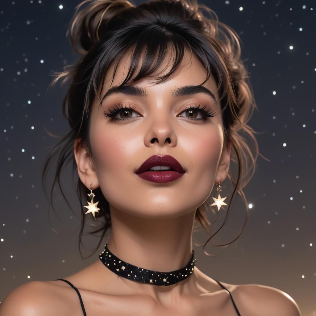 Beautiful Woman with Hazel Eyes Under the Stars