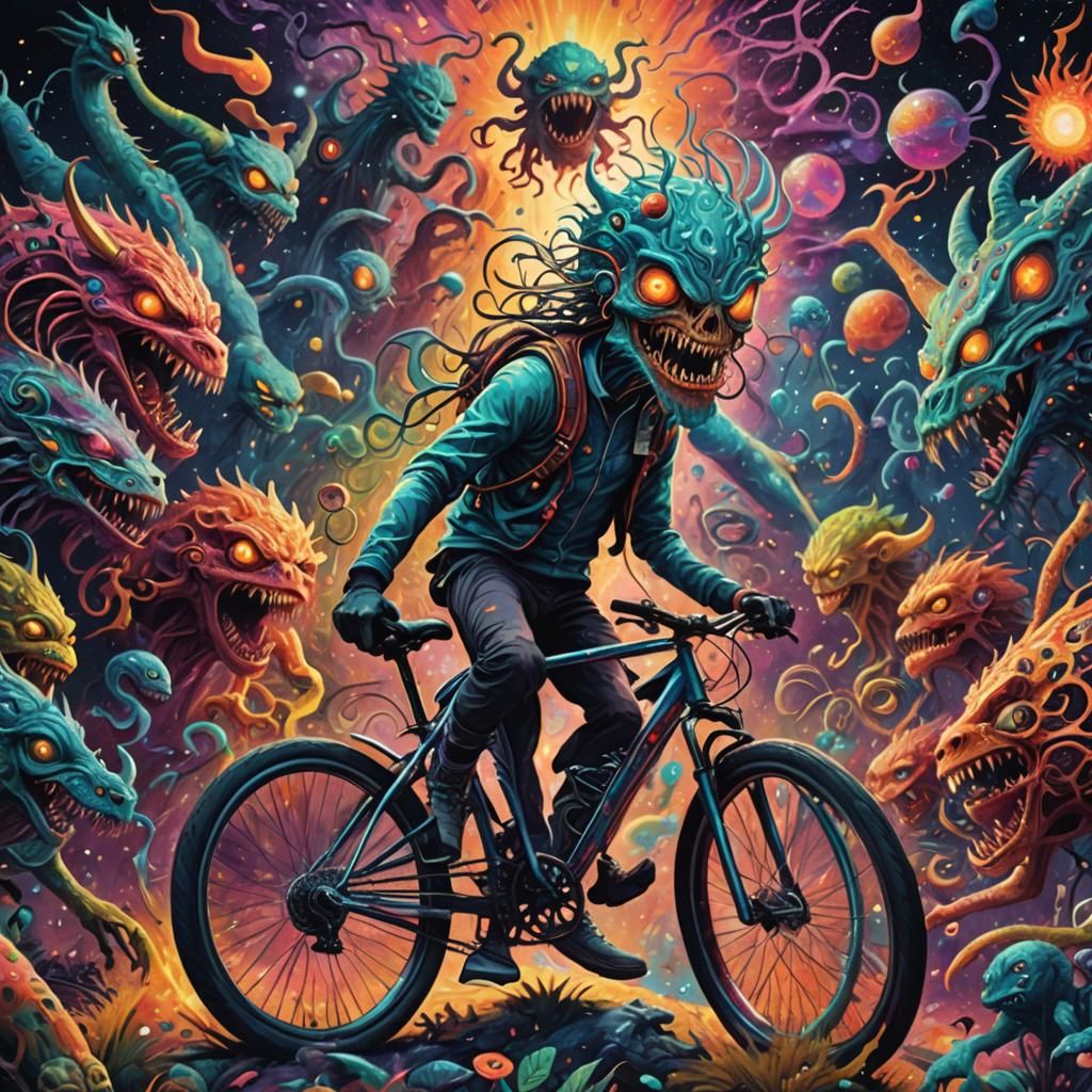Psychedelic Bicycle Ride Attacked by Monsters