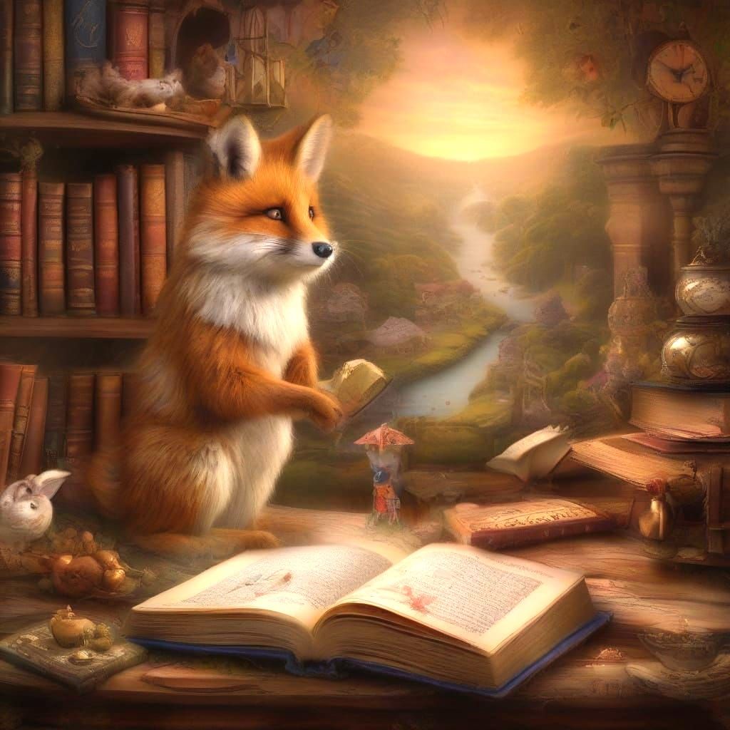 Embroidered Fox and Rabbits Tea Party in Rabbit Hole