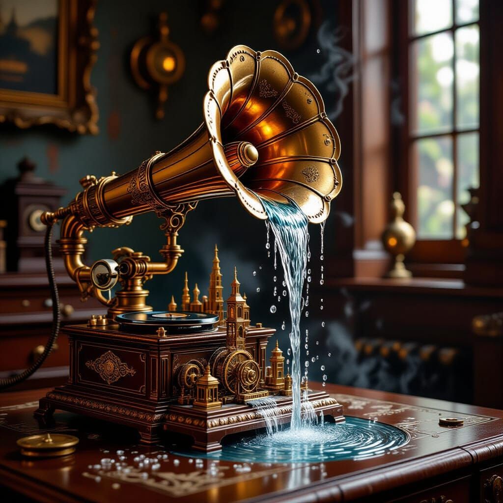 Steampunk Phonograph with Euphonic Cascade Illustration
