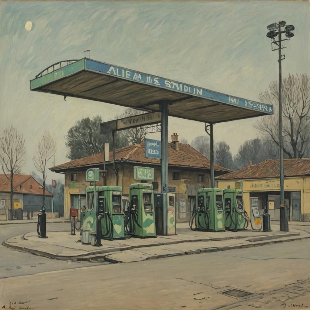 Alien Gas Station Inspired by Impressionism and Cubism