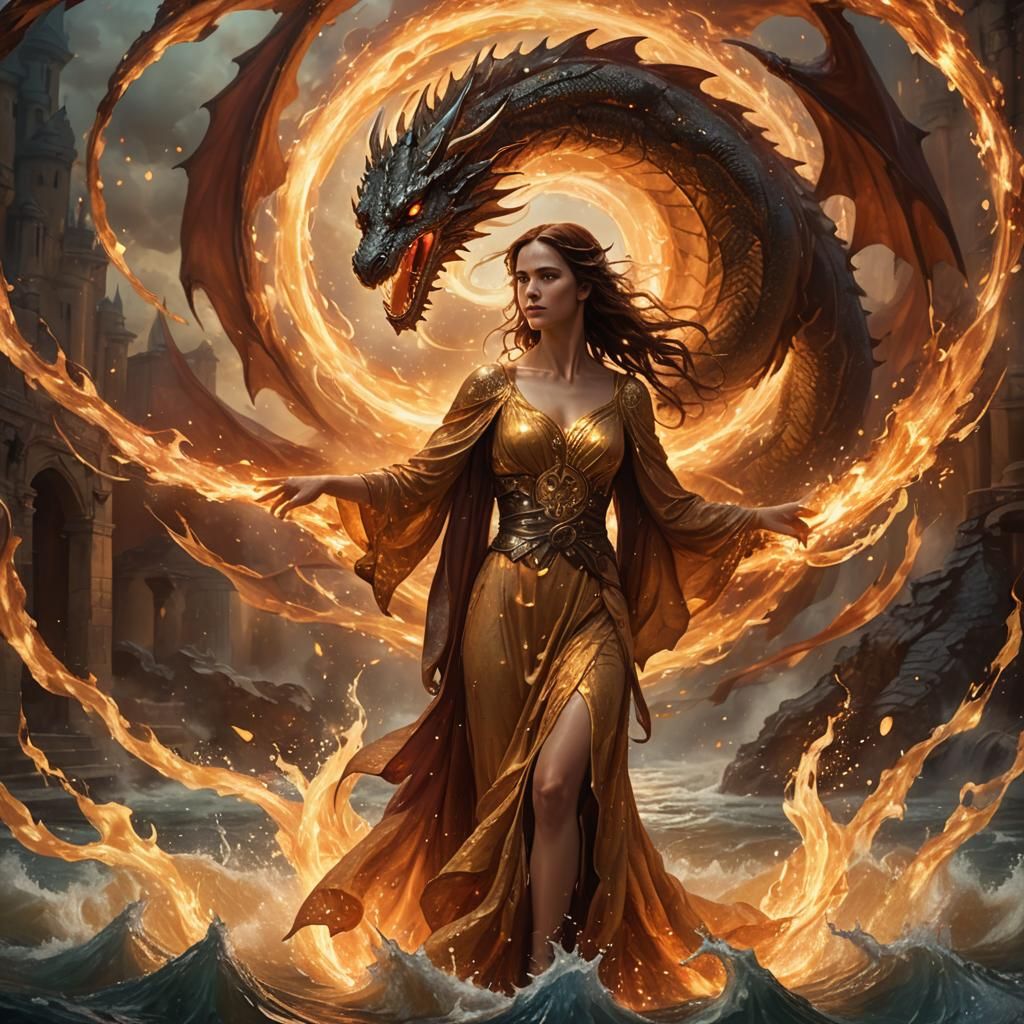 Woman in Fire and Water with Dragon