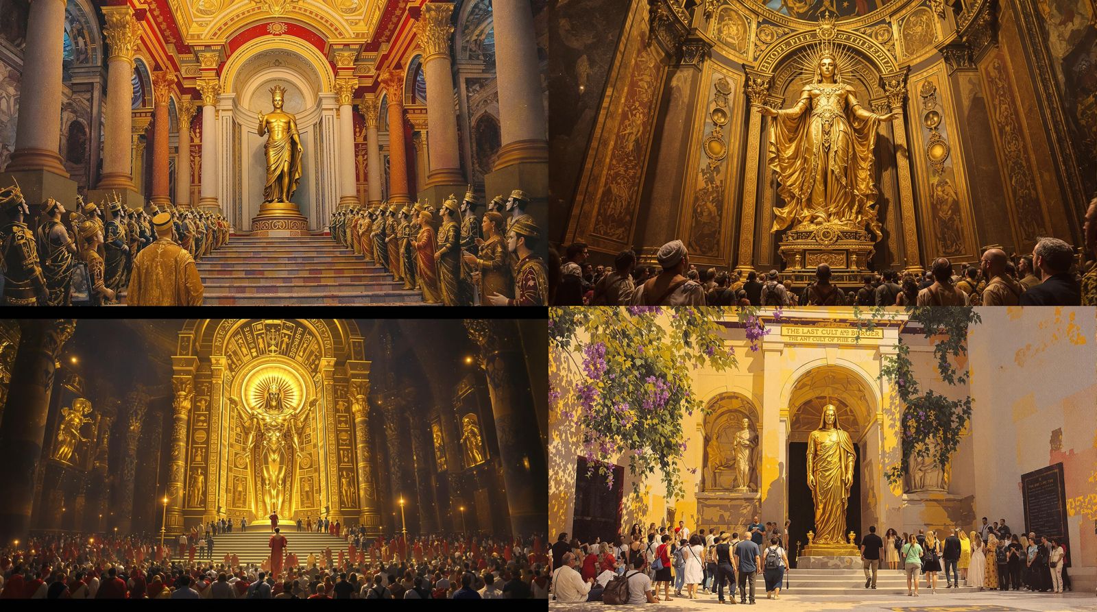 Golden Statue at Temple Entrance: Acrylic Impasto Painting