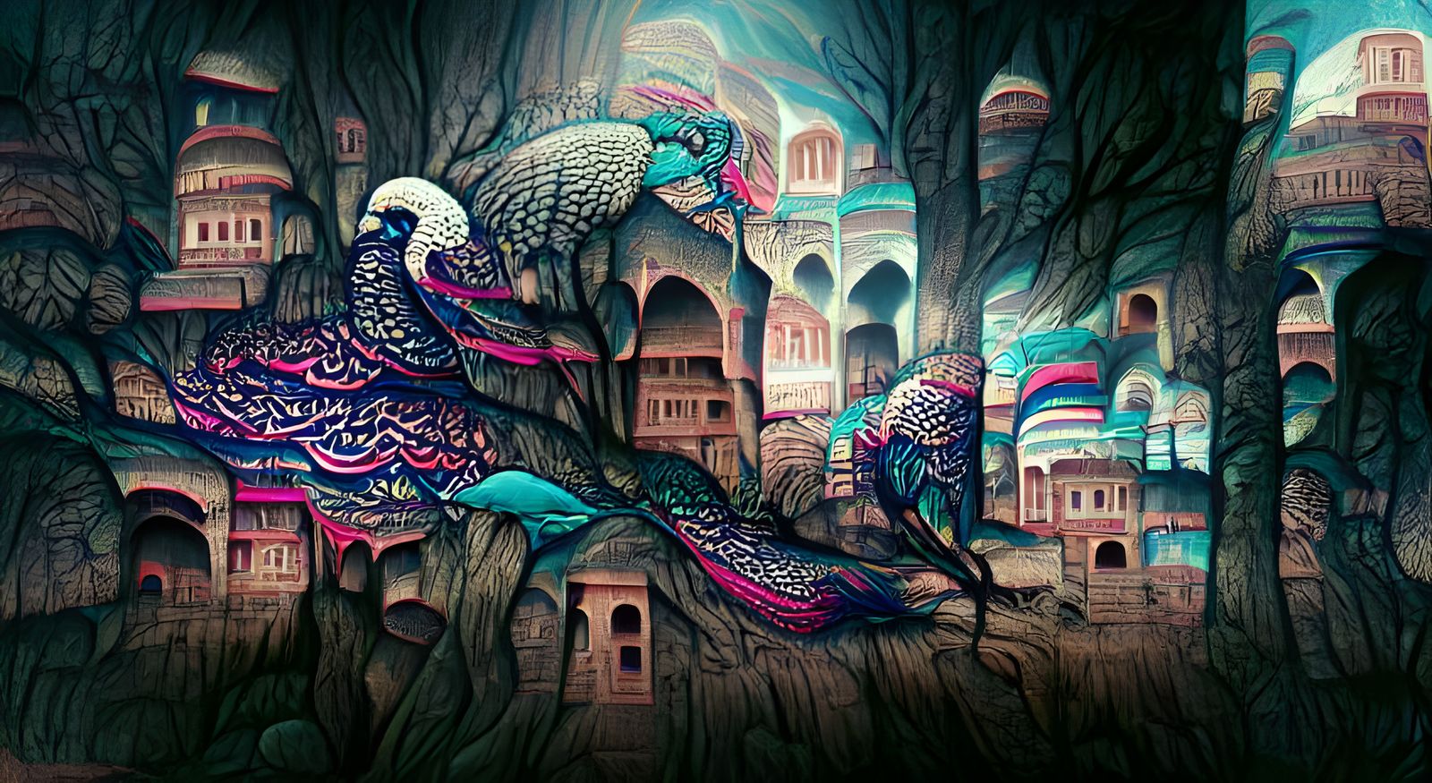 Kubbeli Kilise: Fantasy Scene in Qajar Art Style