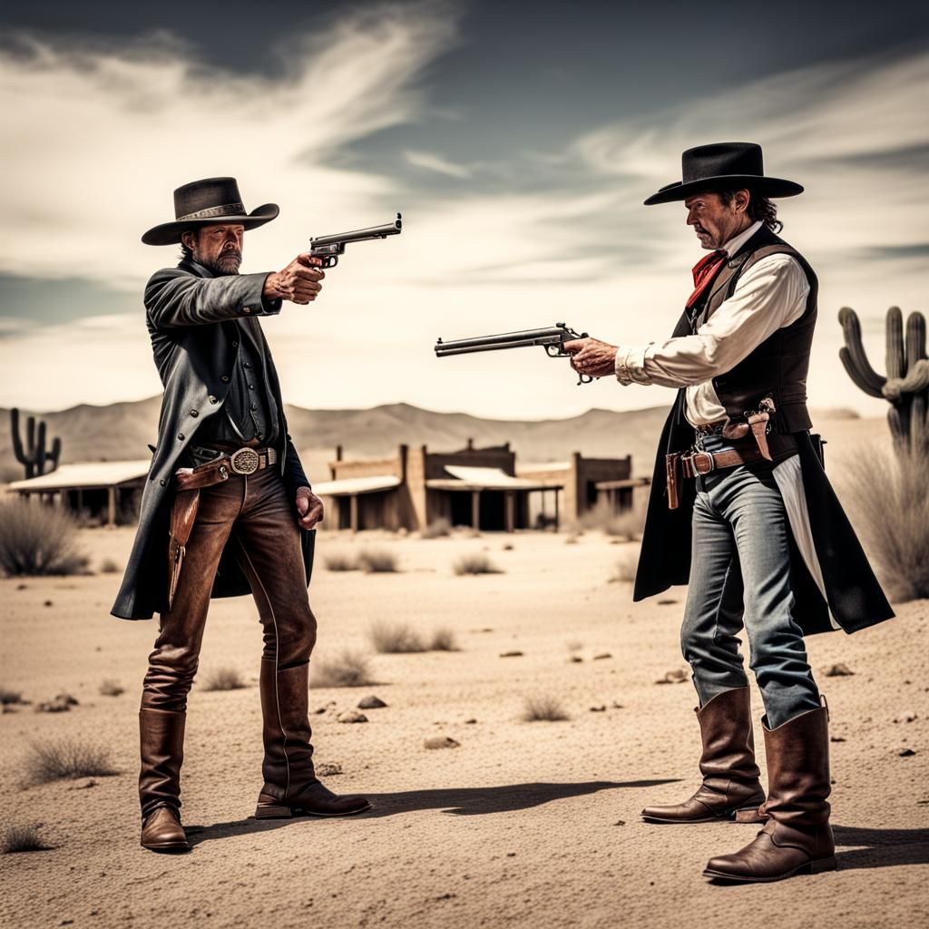 Western Gunslingers Duel in Desert Town