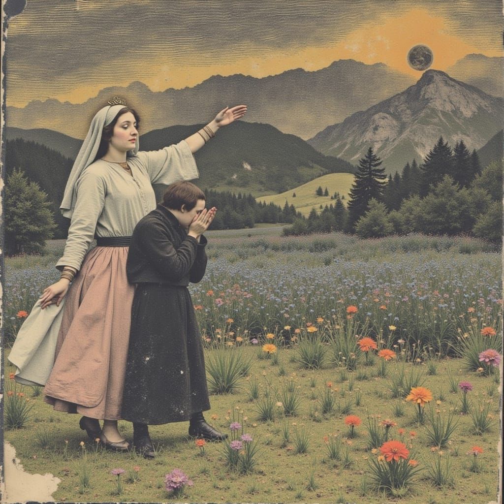 Medieval Illustration of Hail Mary Punching the Devil