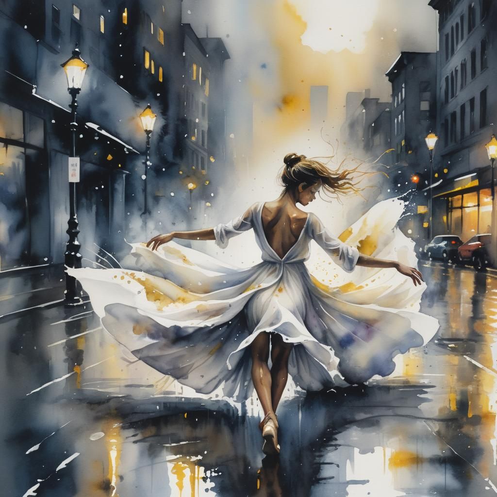 Elegant Dancer in Ink Splatter Style