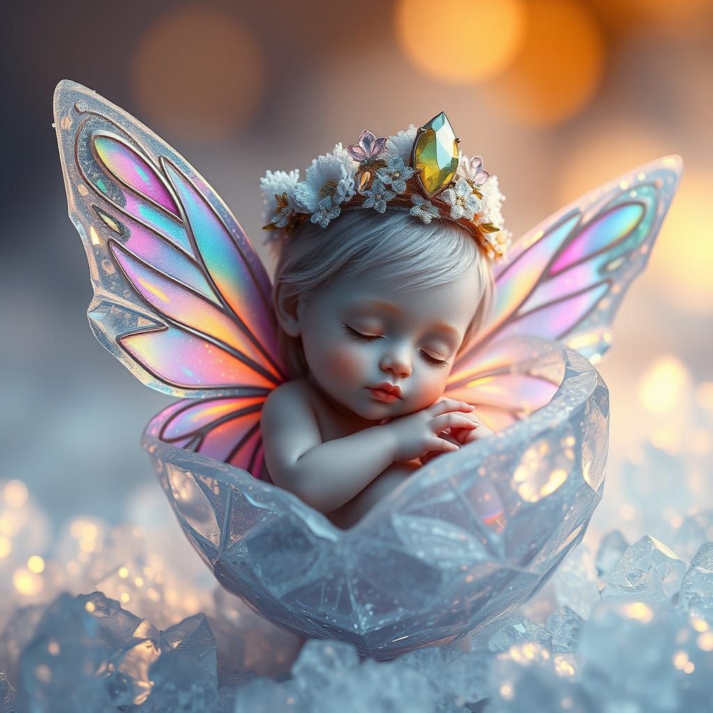 Iridescent Fairy Awakens in Crystalline Cocoon
