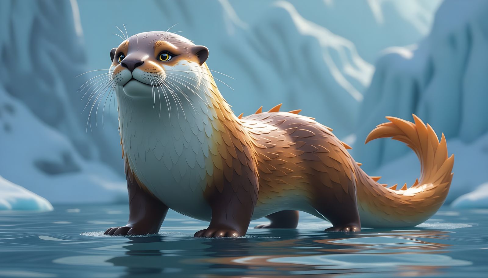 Hybrid Fantasy Creature with Otter Head in Anime Style