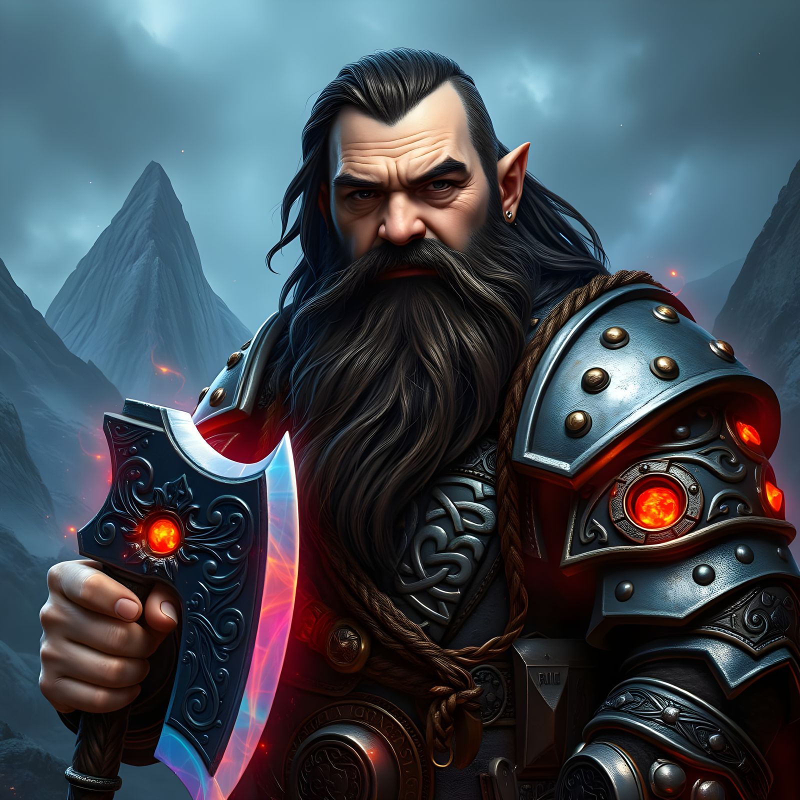 Grim Dwarf Warrior in Majestic Fantasy Realm