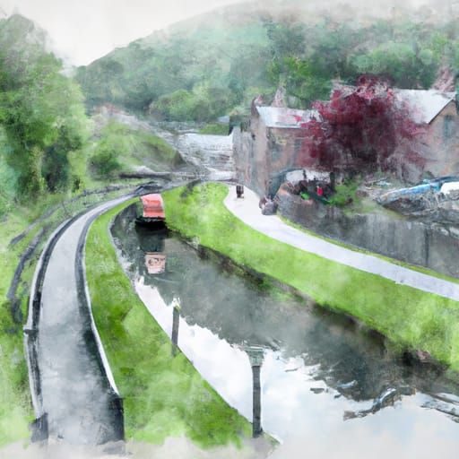 Llangollen Welsh Village: Canal and Steam Railway Watercolor