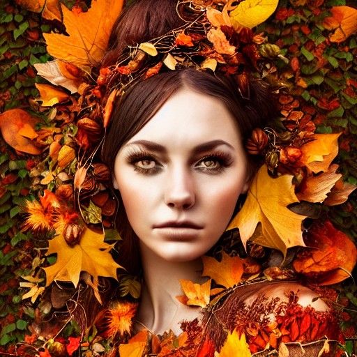 Goddess of Autumn Raises the Harvest: Photorealistic Portrai...