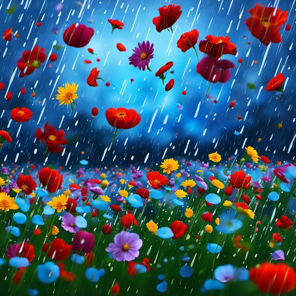 Flowers Falling From The Sky During Rainfall