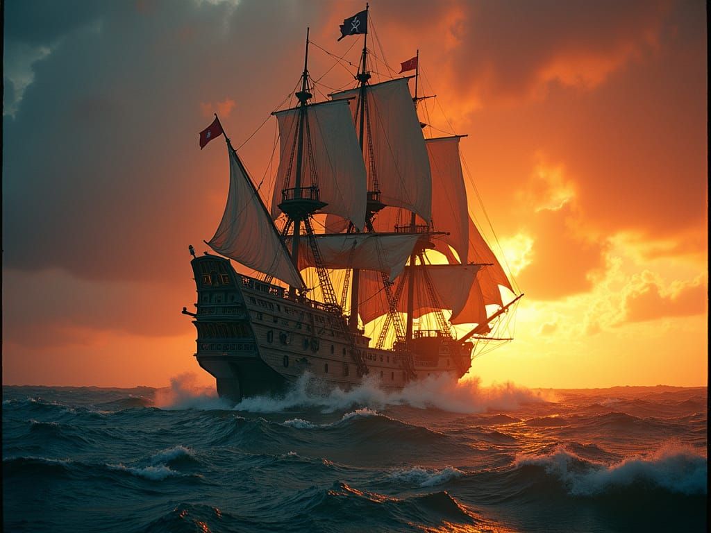 Stormy Seascape: A Pirate Galleon's Adventure