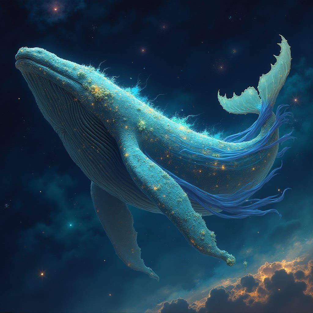 Bioluminescent Space Whale in Art Nouveau Style